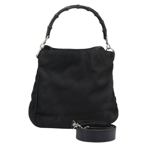 GUCCI Bamboo Hand Bag Canvas 2way Black Auth ti2754 - Picture 1 of 14